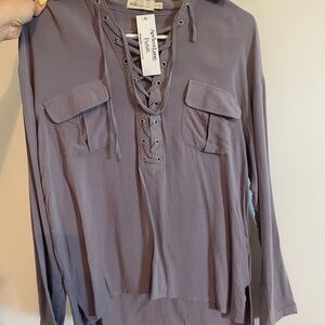 Millibon purple Lace-Up Long Sleeve Blouse